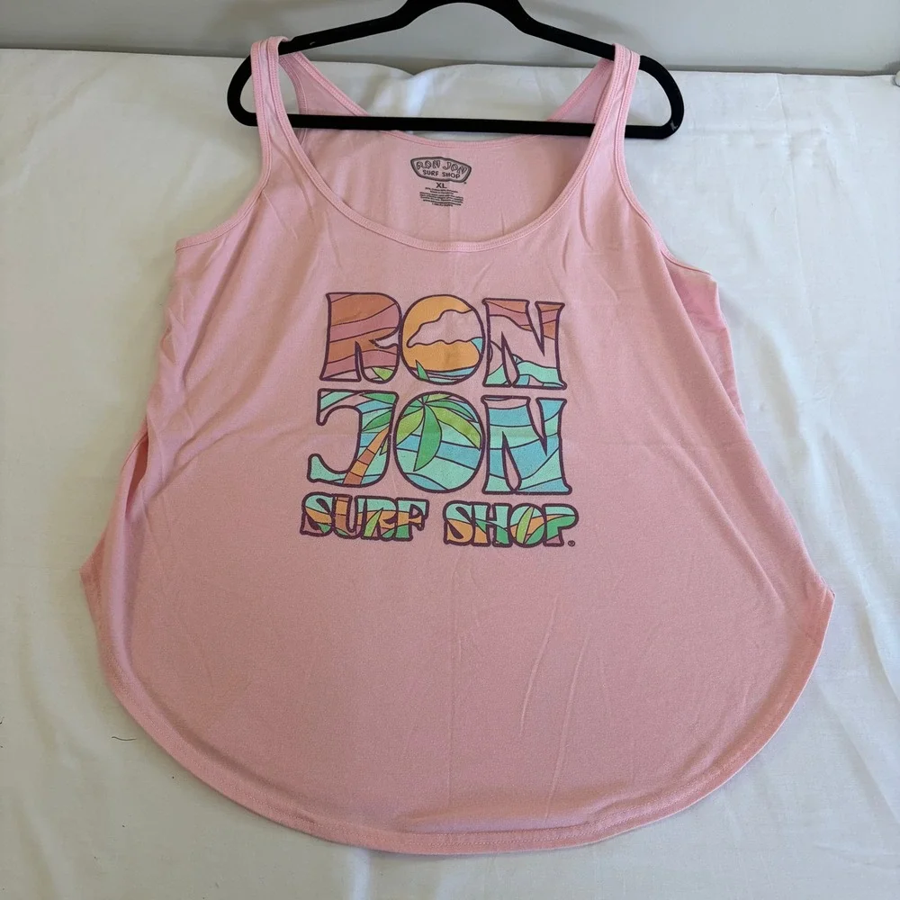 Ron Jon Surf Shop Pink Graphic Tank Top XL Vintage Beachcore Logo Sleeveless